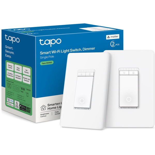 TP-Link Tapo Smart Dimmer Switch, Single Pole, Neutral Wire Required, 2.4GHz Wi-Fi Light Switch Compatible with Alexa and Google Home, UL Certified, No Hub Required, White 2 PACK