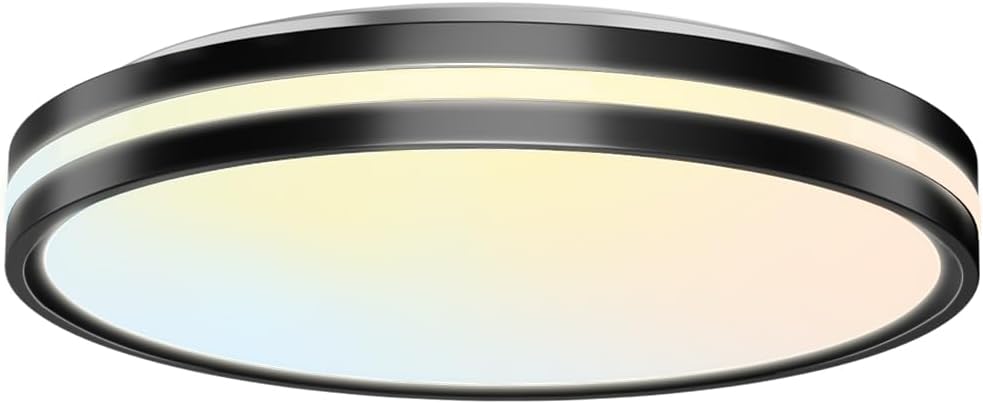 14” 5CCT Black Double Trim Glass Flush Mount Fixture with Color Tunable Switch 21W