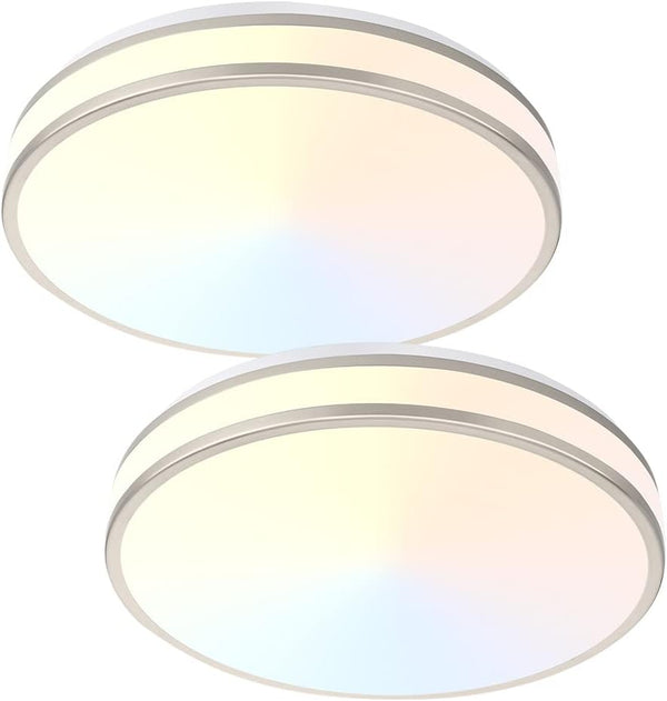 15” 5CCT Silver Double Aluminum Trim Flush Mount Fixture with Color Tunable Switch 25W