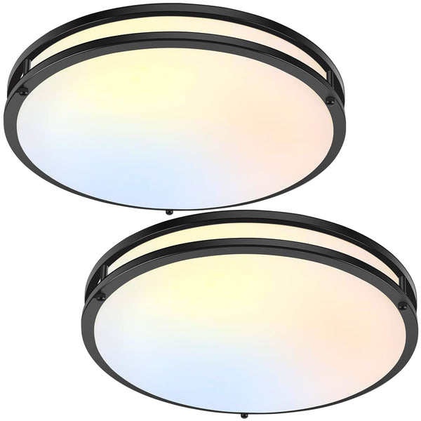 16” 5CCT Saturn Ring Matte Black Flush Mount Fixture with Color Tunable Switch 25W