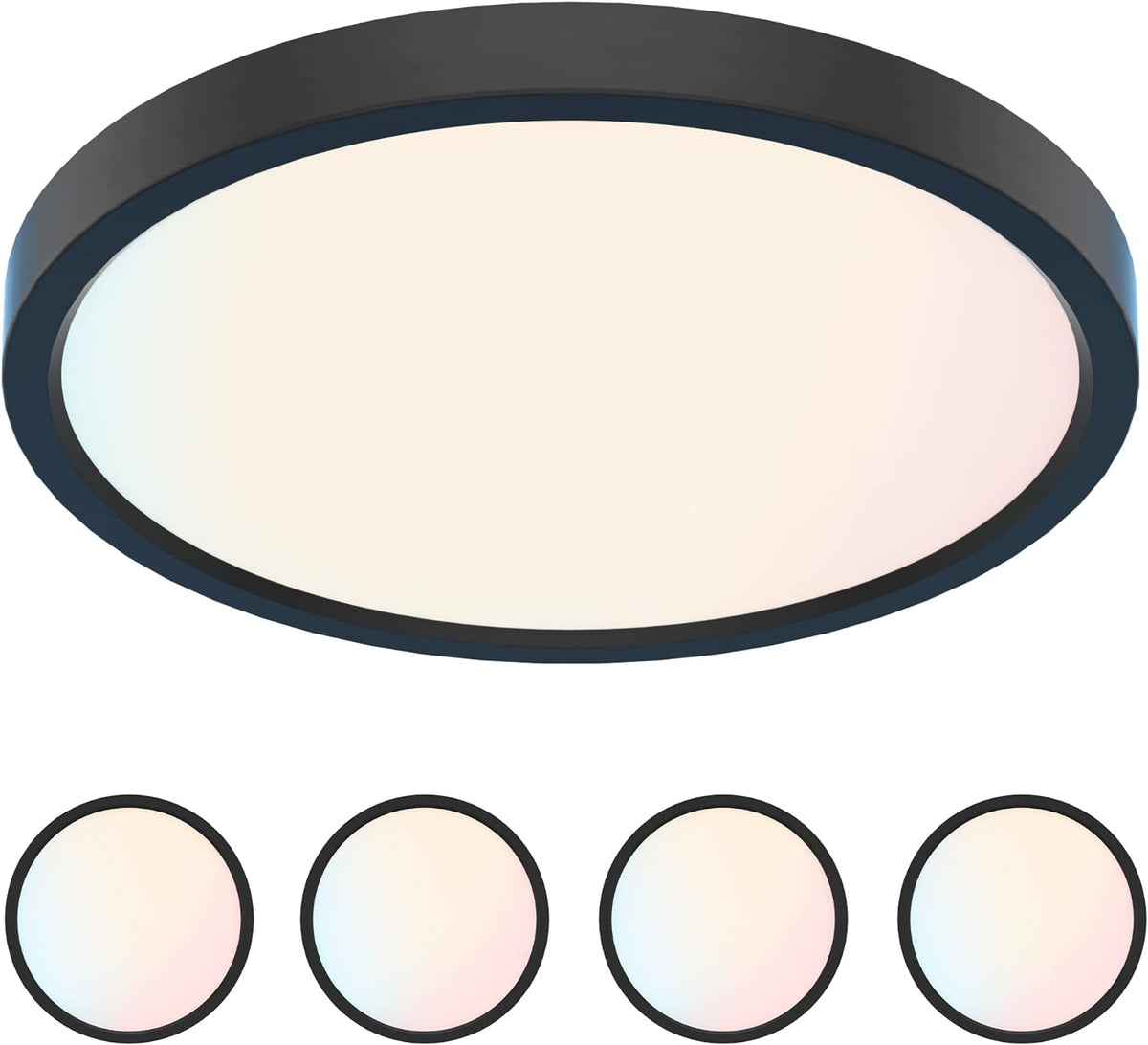 15” 5CCT Ultra Slim LED Matte Black Trim Flush Mount Fixture with Colo ...